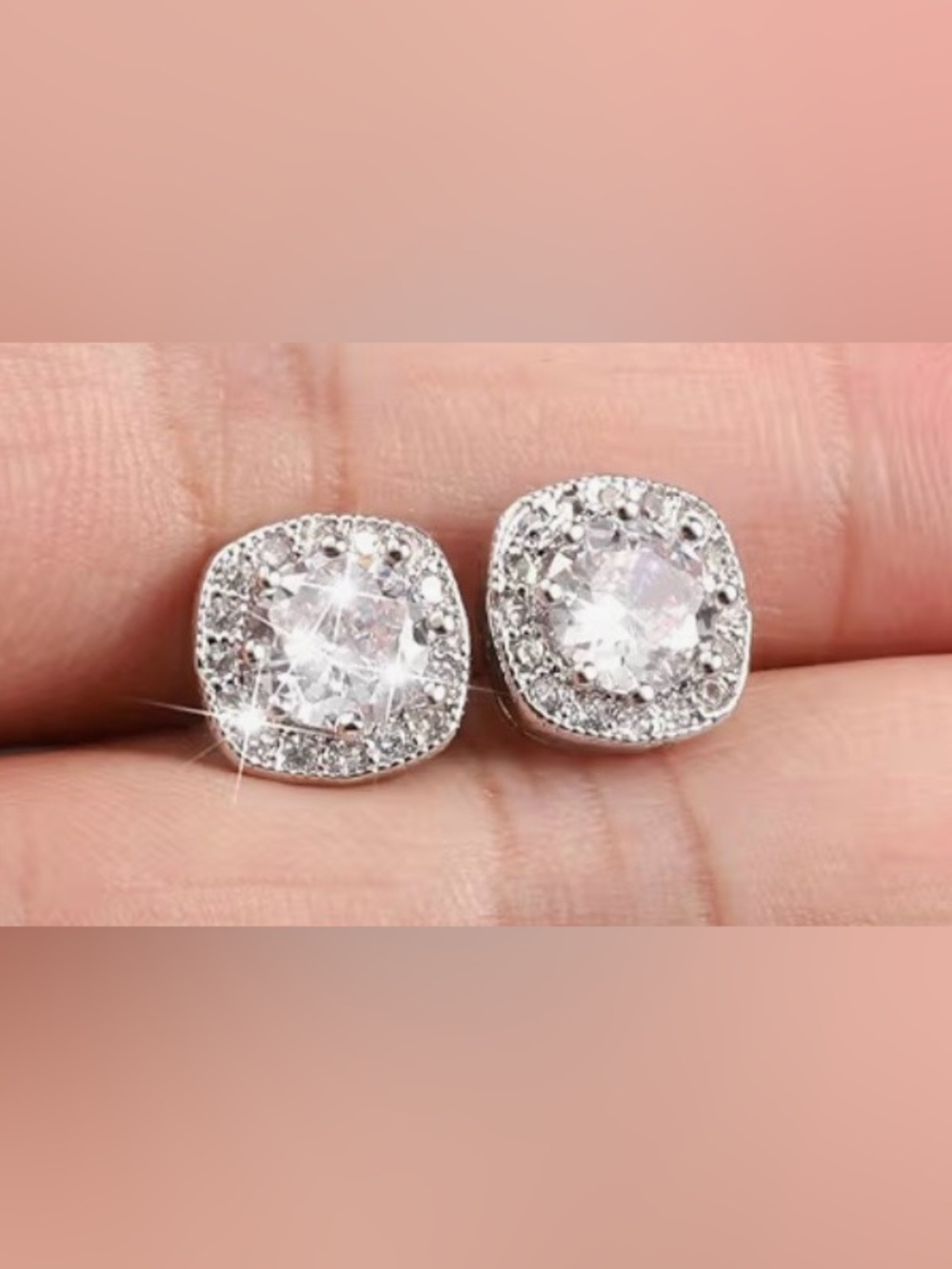 Hypoallergenic 925 Sterling Silver Cubic Zirconia Halo Stud Earrings NWT